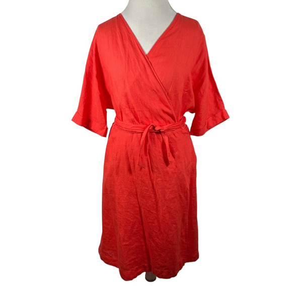 Saint James Dresses & Skirts - Saint James Wrap Dress Orange Linen Logo Lined S/S Beachy Preppy Size US 12 44F